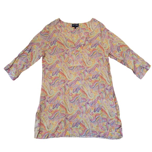 Michaels M Paisley Tunic Top Dress Linen Psychedelic Multicolor Summer Cruise Be - Picture 4 of 6